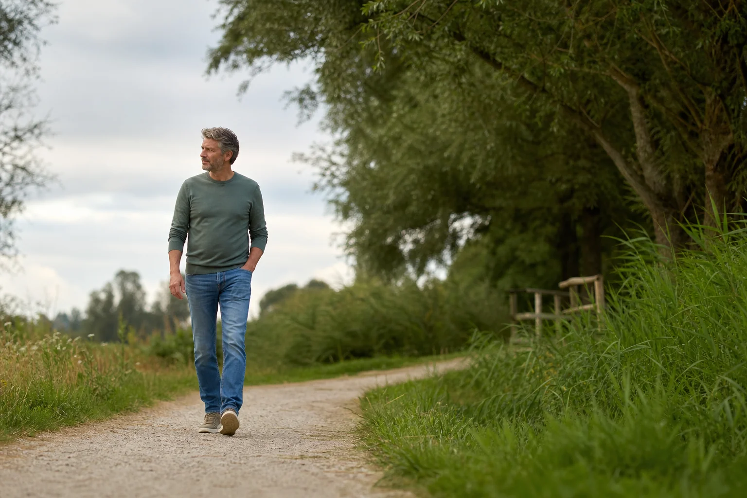 Wandelen op een rustig pad tussen de bomen